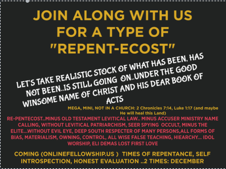 FOR THE WISE MINISTRY TRUE CHRISTIAN..””REPENT-ECOST??” …SUBMITTED AS FORSAKEN LOST LOVE SELAH
