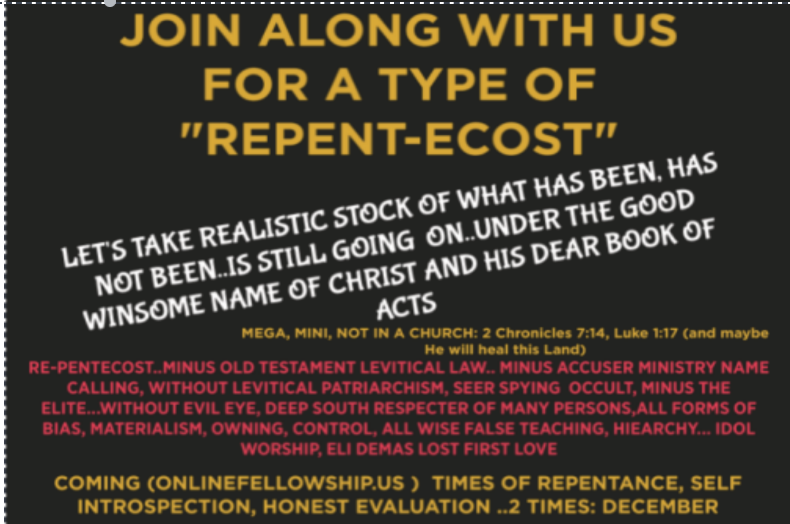 DECEMBER #1 OF 3 “REPENT-ECOST”A BIG “NEW” EPIC NOT ALL WHITE ERA….(2 X OR MORE PRIOR TO THE BIG CLOSE OF 2021)… BEING READIED…(
